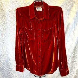 Holding Horses Medium Pumpkin Orange Velvet Button Up Shirt Jacket Western EUC